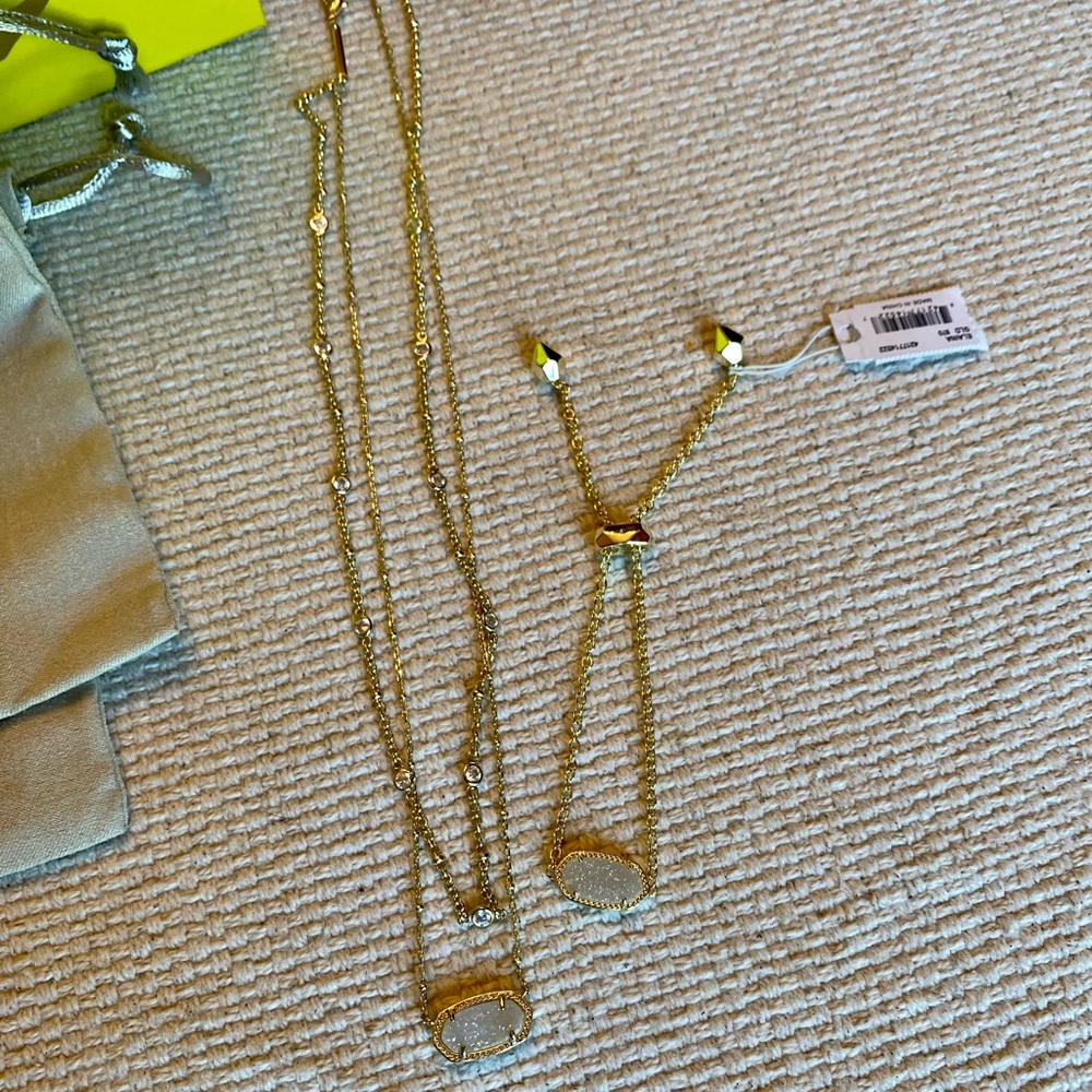 Kendra Scott Elisa Gold Multi Strand Necklace AND bracelet set, Iridescent Drusy - Picture 8 of 9